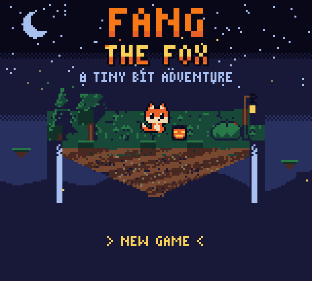The Game Boy Color title screen: Fang on a floating island in the night sky