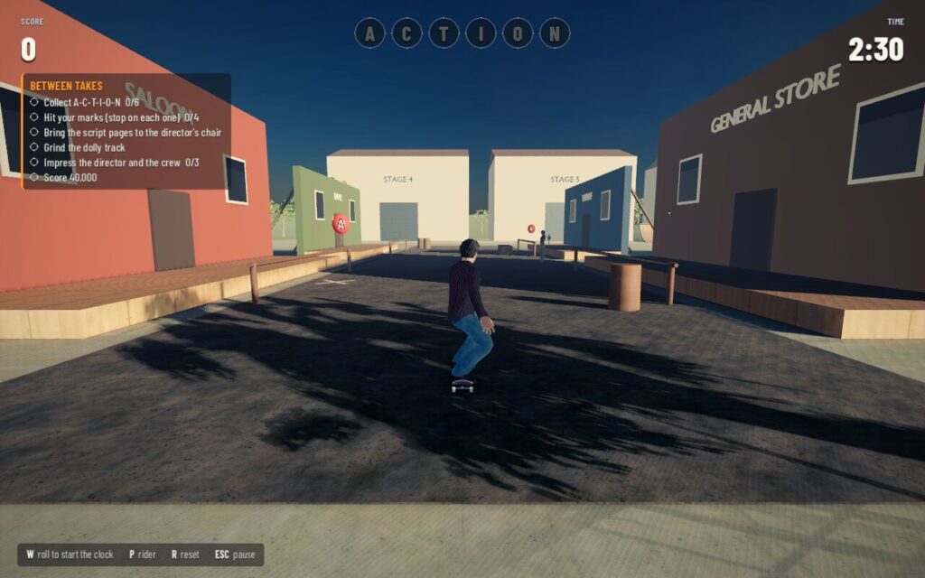 The Actor skates down the western street set at Big Moon Studios