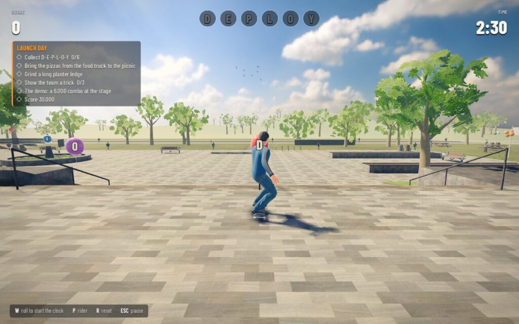 The Dev rolls across Hilltop Tech's plaza toward the atrium steps and their handrails