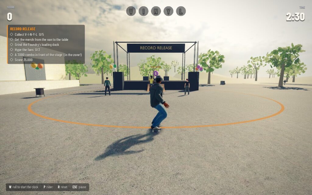 The Musician skates up to the record release stage, fans waiting in front of it