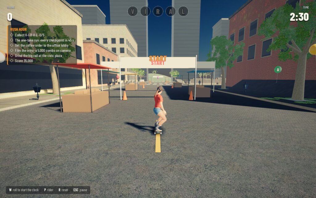The Vlogger lines up the one-take run's START gate on Market Street, between the market stalls