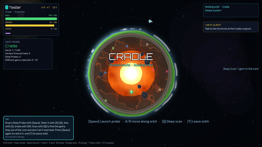 Star Circuit: probing the core of a planet called Cradle from orbit