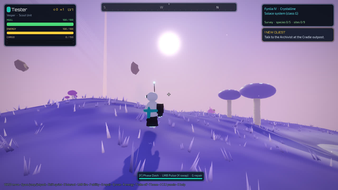 Star Circuit: walking a violet crystal planet under a pale sun