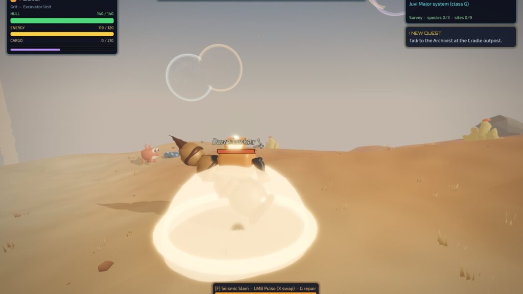 Star Circuit: a Dune Lurker bursting out of the sand from a glowing ring