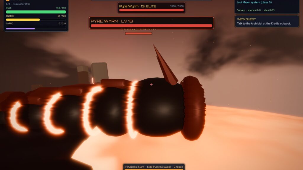 Star Circuit: the Pyre Wyrm Titan bursting out of a volcanic world