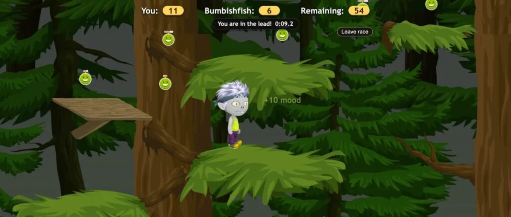 Grab 'Em Good: a night race through giant trees for floating quoins